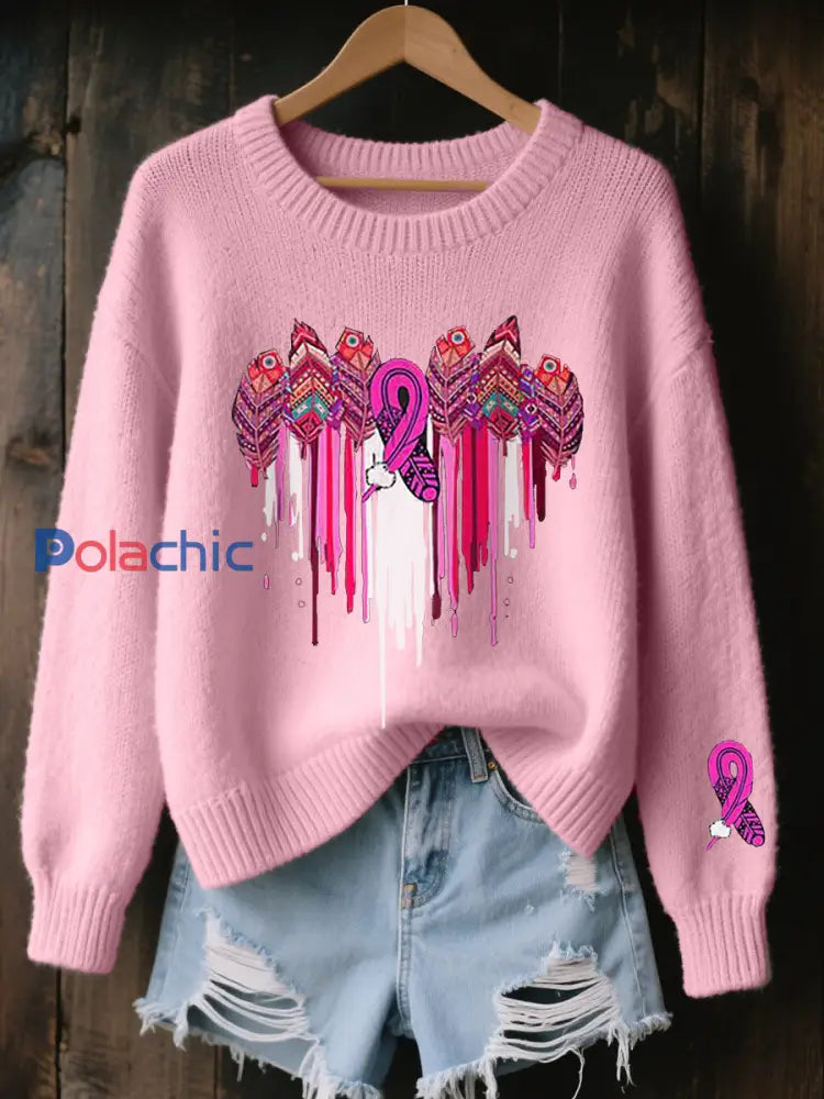 Hauts de plumes indigènes de sensibilisation au cancer du sein pour femmes Rose / S