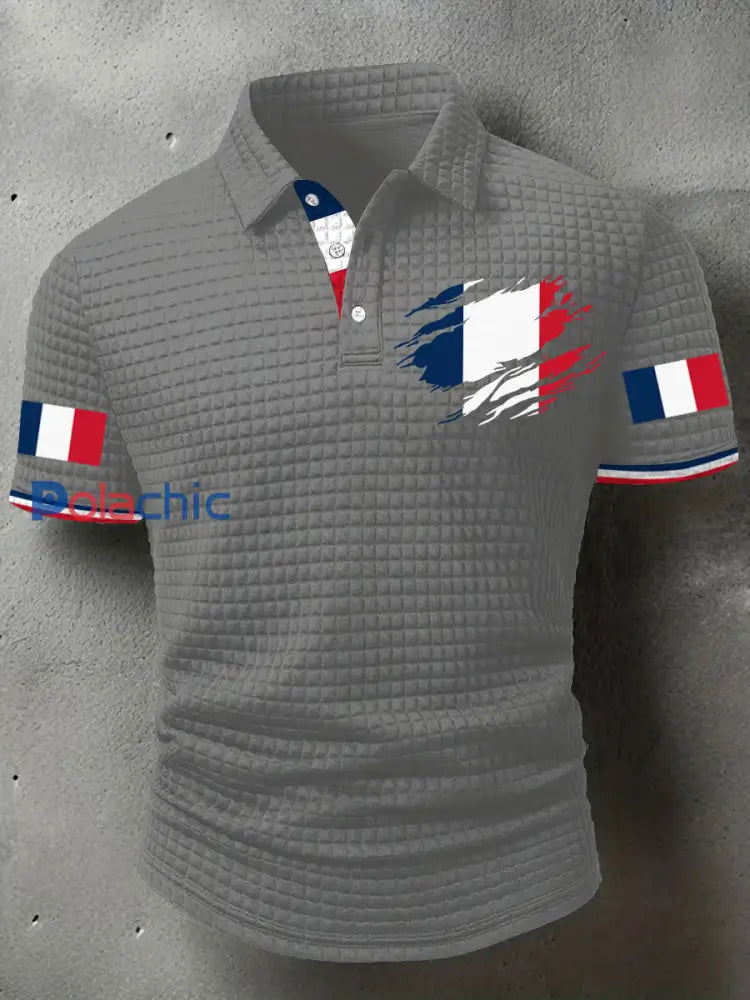 Hauts décontractés à imprimé drapeau France pour hommes Gris / S