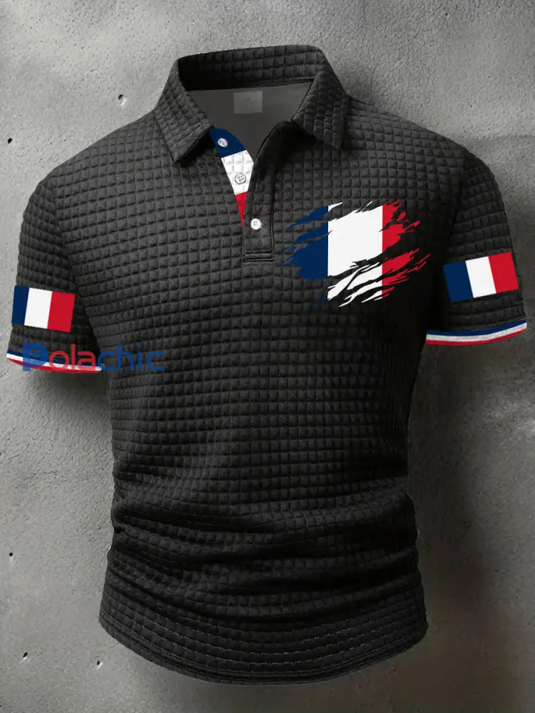 Hauts décontractés à imprimé drapeau France pour hommes Noir / S