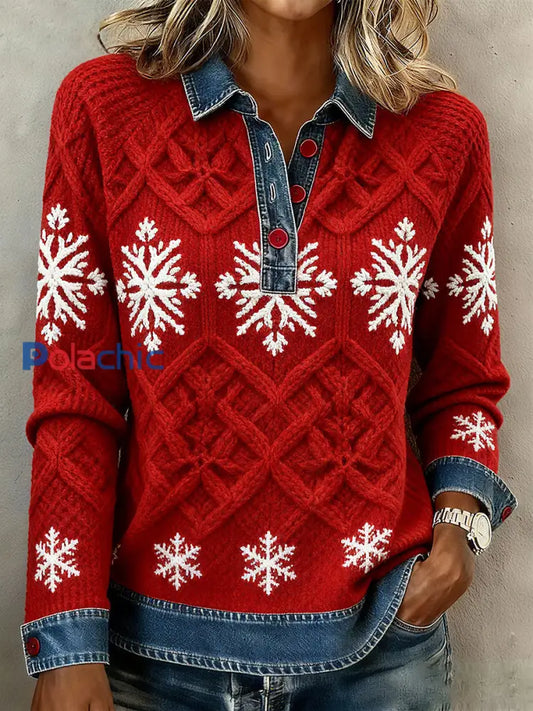 Hauts géométriques de flocon de neige de Noël des femmes Rouge / S