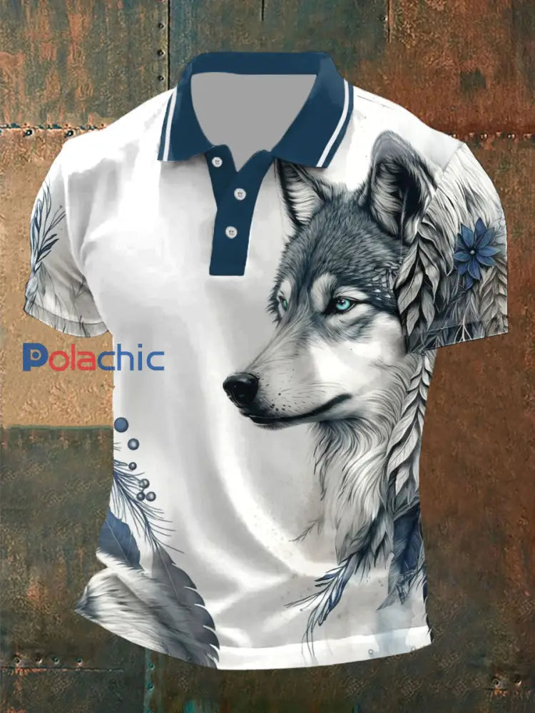 Hauts occasionnels d’impression du loup des hommes Bleu Marine / S