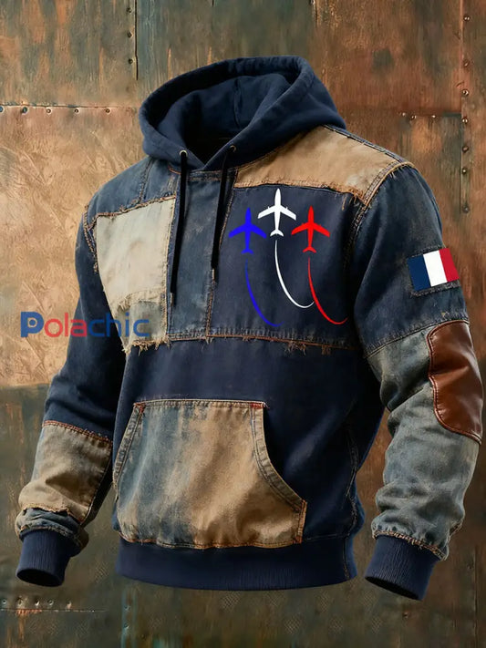 Homme Avion De Combat Baggy Surdimensionné Goutte Épaule Hoodie Avec Poches comme image / S