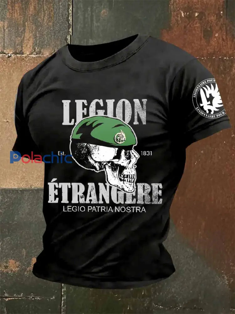Homme Vintage Légion Étrangère Imprimé T Shirt Manches courtes comme image / S