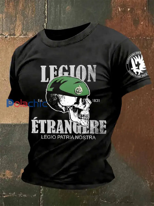 Homme Vintage Légion Étrangère Imprimé T Shirt Manches courtes comme image / S