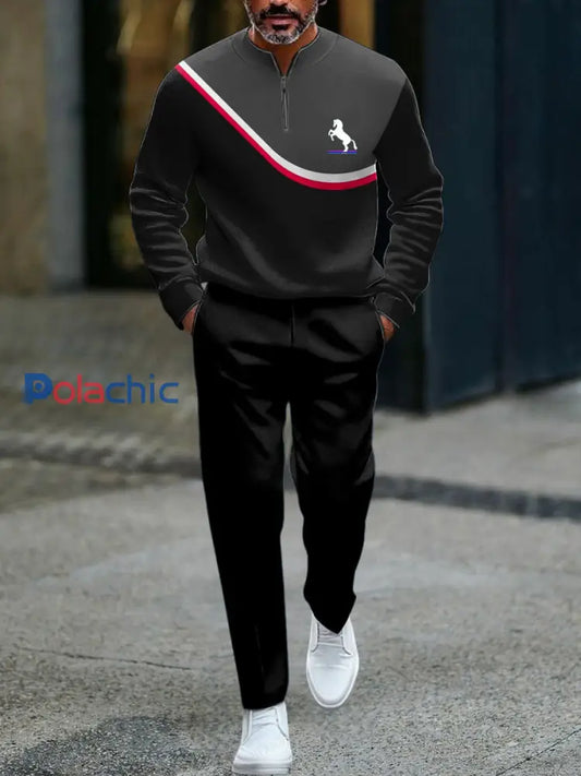 Homme Vintage Minimaliste Color-Block Rayé Casual Polo Set Multicolore / S