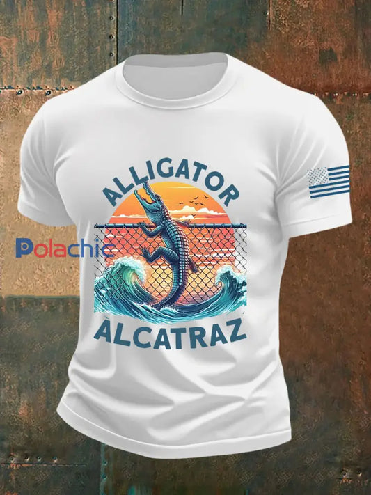 Hommes rétro Alligator Alcatraz Funny Florida Everglades foncé humour manches courtes Tee Blanc / S