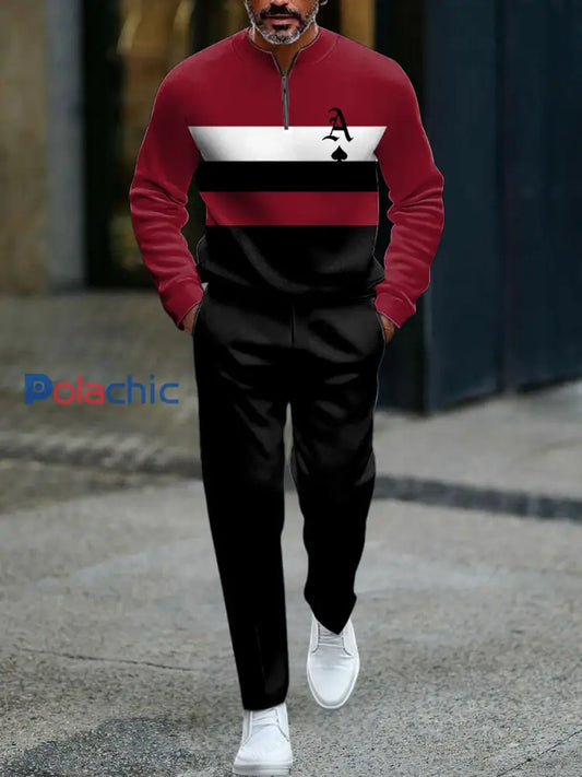 Hommes Rétro Minimaliste Géométrique Tous Les Jours Polo Long Pantalon Ensemble Multicolore / S