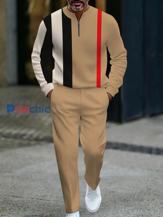 Hommes Vintage Minimalist Business Casual Polo Pantalon Costume Multicolore / S
