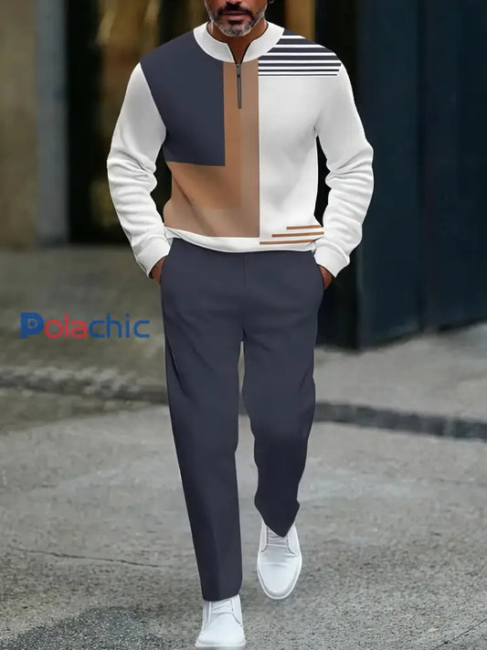 Hommes Vintage Minimalist Business Casual Polo Pantalon Costume Multicolore / S
