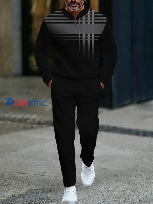Hommes Vintage Minimalist Business Casual Polo Pantalon Costume Noir / S