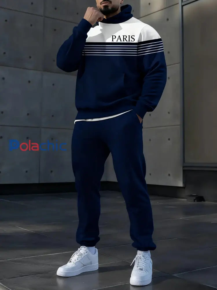 Hoodie occasionnel des hommes et l’ensemble de pantalon Bleu Marine / S