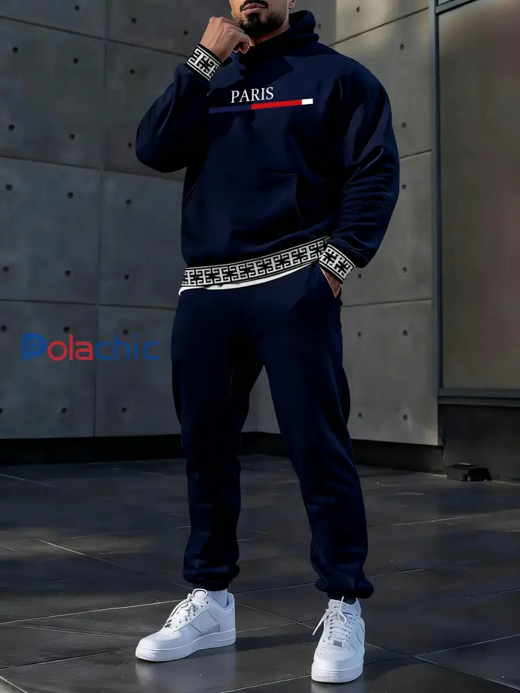 Hoodie occasionnel des hommes et l’ensemble de pantalon Bleu Marine / S