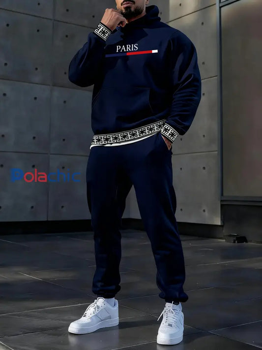 Hoodie occasionnel des hommes et l’ensemble de pantalon Bleu Marine / S