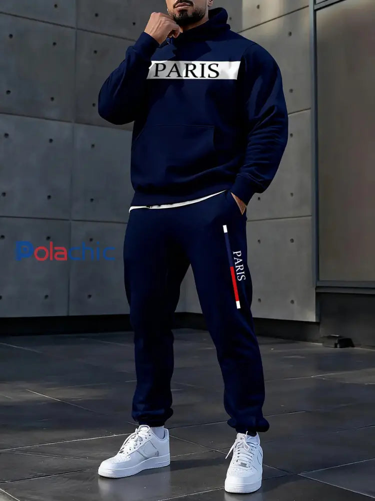 Hoodie occasionnel des hommes et l’ensemble de pantalon Bleu Marine / S