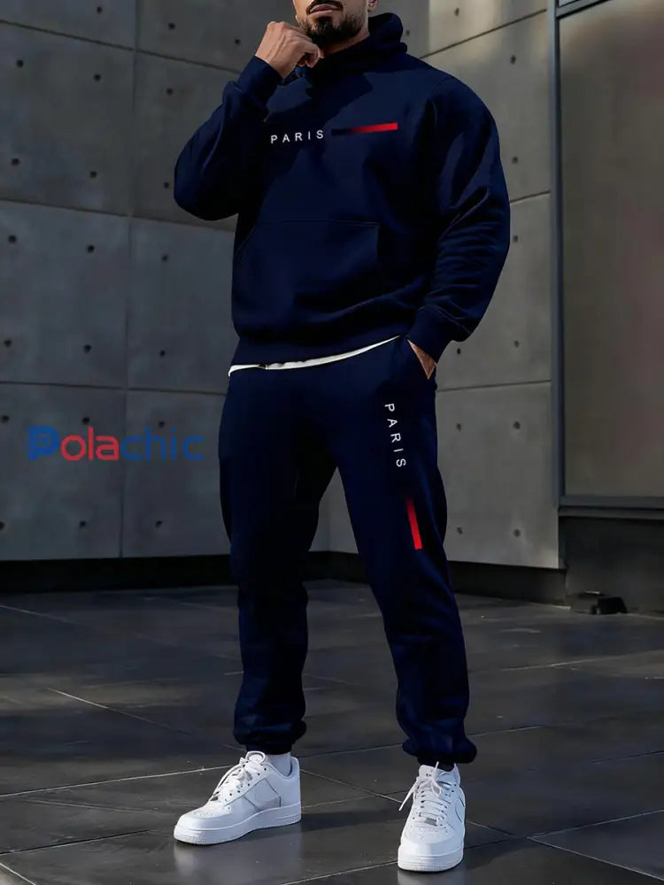 Hoodie occasionnel des hommes et l’ensemble de pantalon Bleu Marine / S