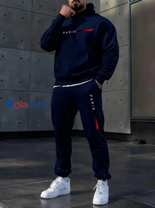 Hoodie occasionnel des hommes et l’ensemble de pantalon Bleu Marine / S