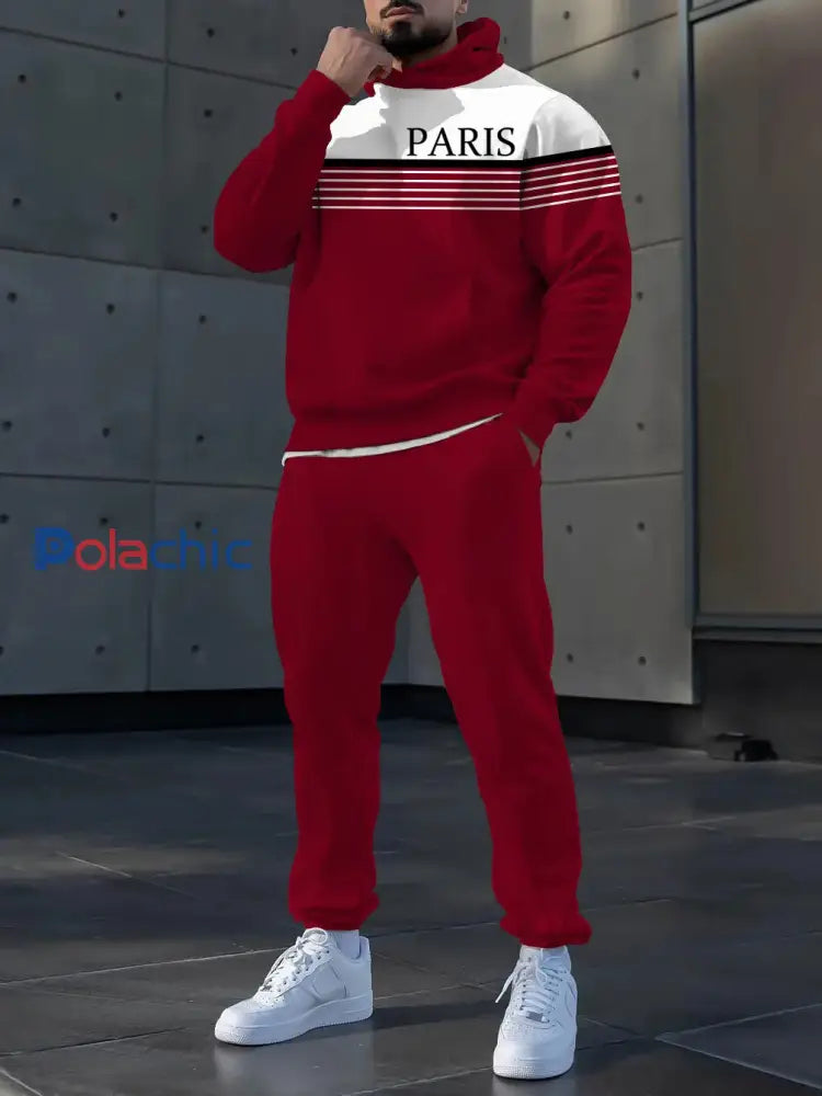 Hoodie occasionnel des hommes et l’ensemble de pantalon Rouge / S