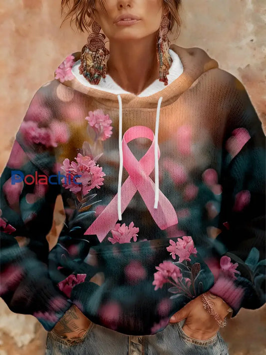Hoodies à fleurs pour femmes sensibilisation au cancer du sein comme image / S