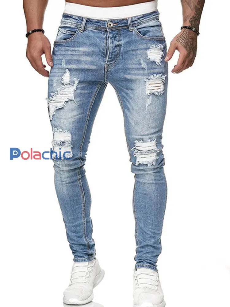 Jeans rétro occasionnels des hommes Bleu Clair / S