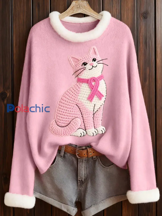 Le beau chat des femmes a brodé le dessus furry confortable Rose / S