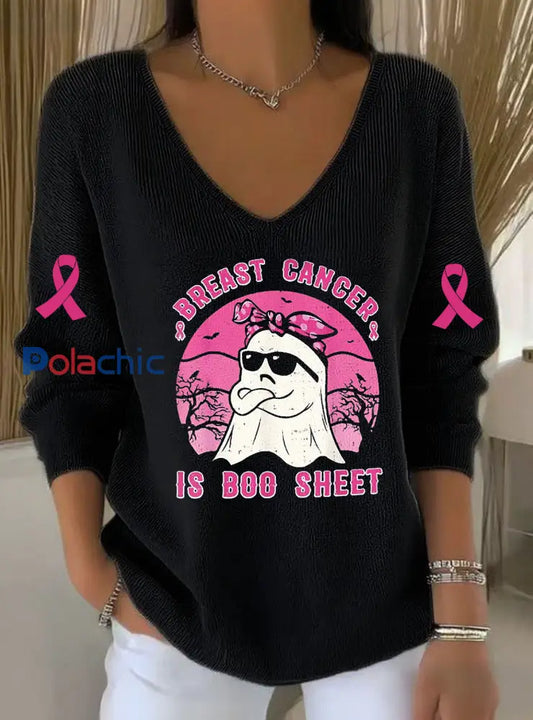 Le cancer du sein des femmes est Boo feuille imprimée Casual Top Noir / S