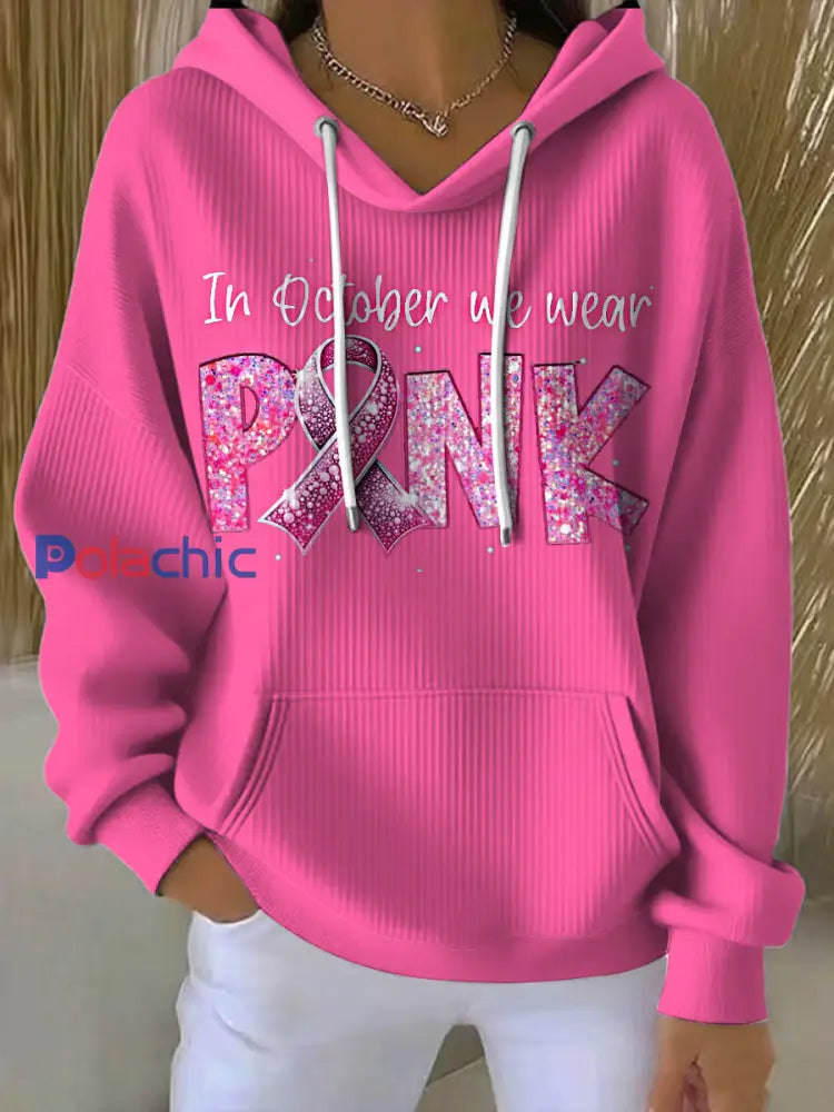Le cancer du sein imprimé col rond à manches longues Hoodie des femmes Rose / S