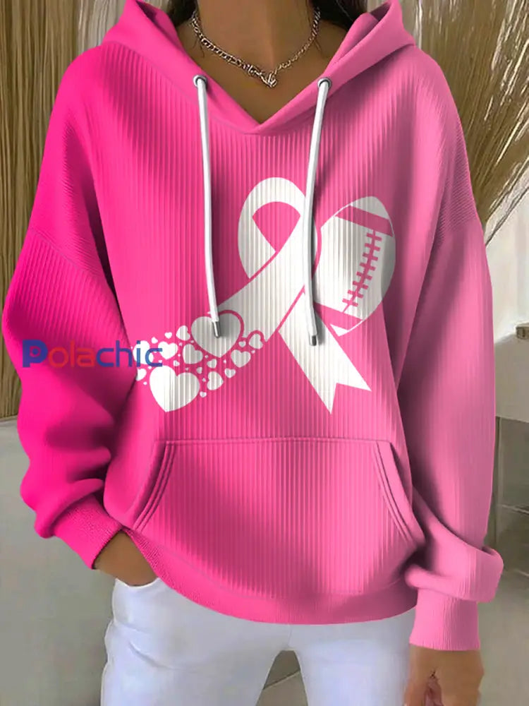 Le football féminin se combine avec le cancer du sein Sweat à capuche avec poches comme image / S