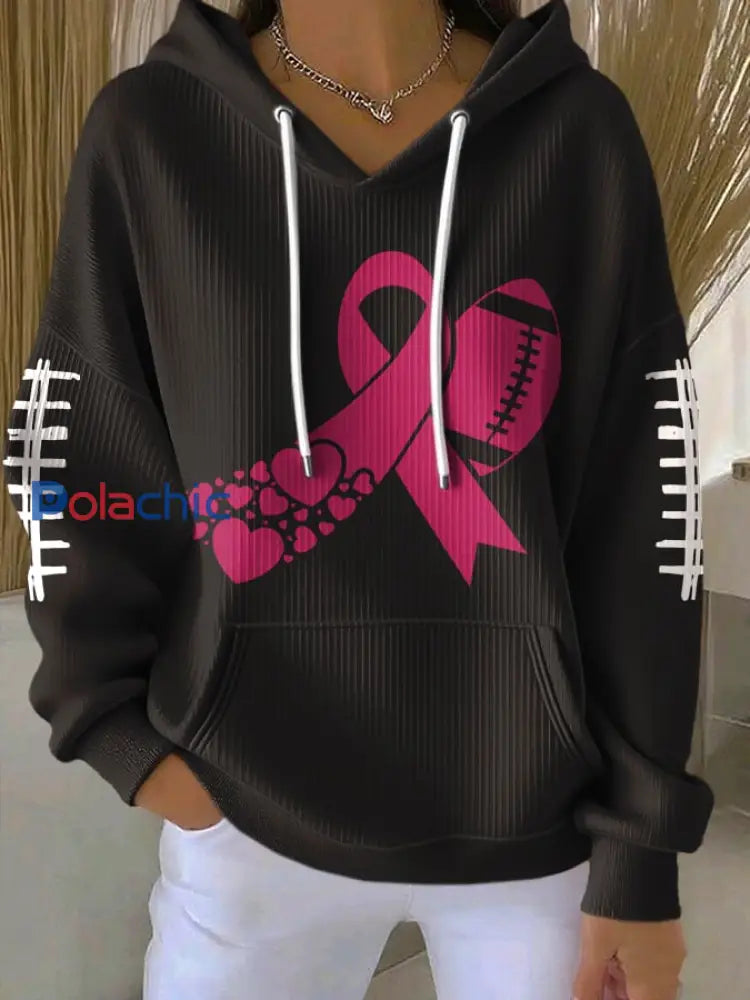 Le football féminin se combine avec le cancer du sein Sweat à capuche avec poches noir / S