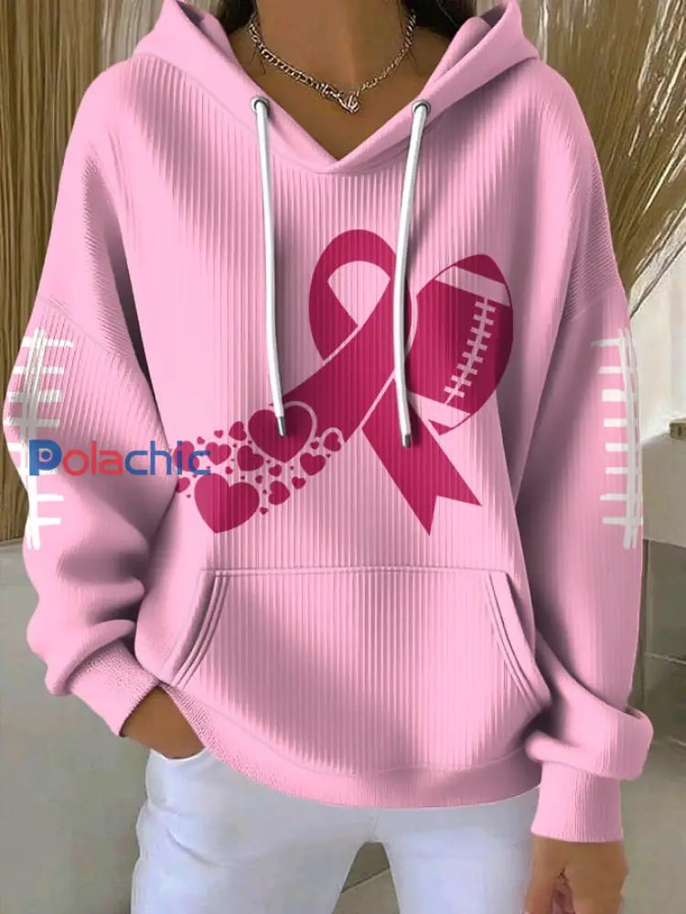 Le football féminin se combine avec le cancer du sein Sweat à capuche avec poches rose clair / S