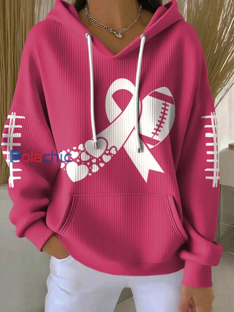 Le football féminin se combine avec le cancer du sein Sweat à capuche avec poches rose foncé / S