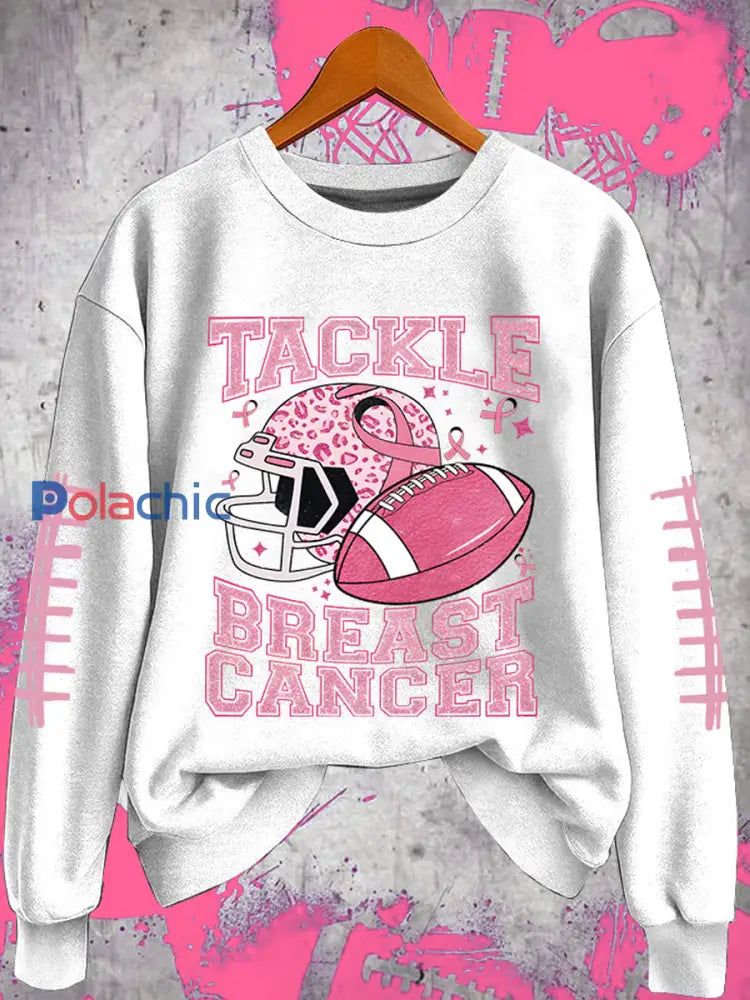 Le football féminin se combine avec le cancer du sein Sweat shirt régulier Blanc / S