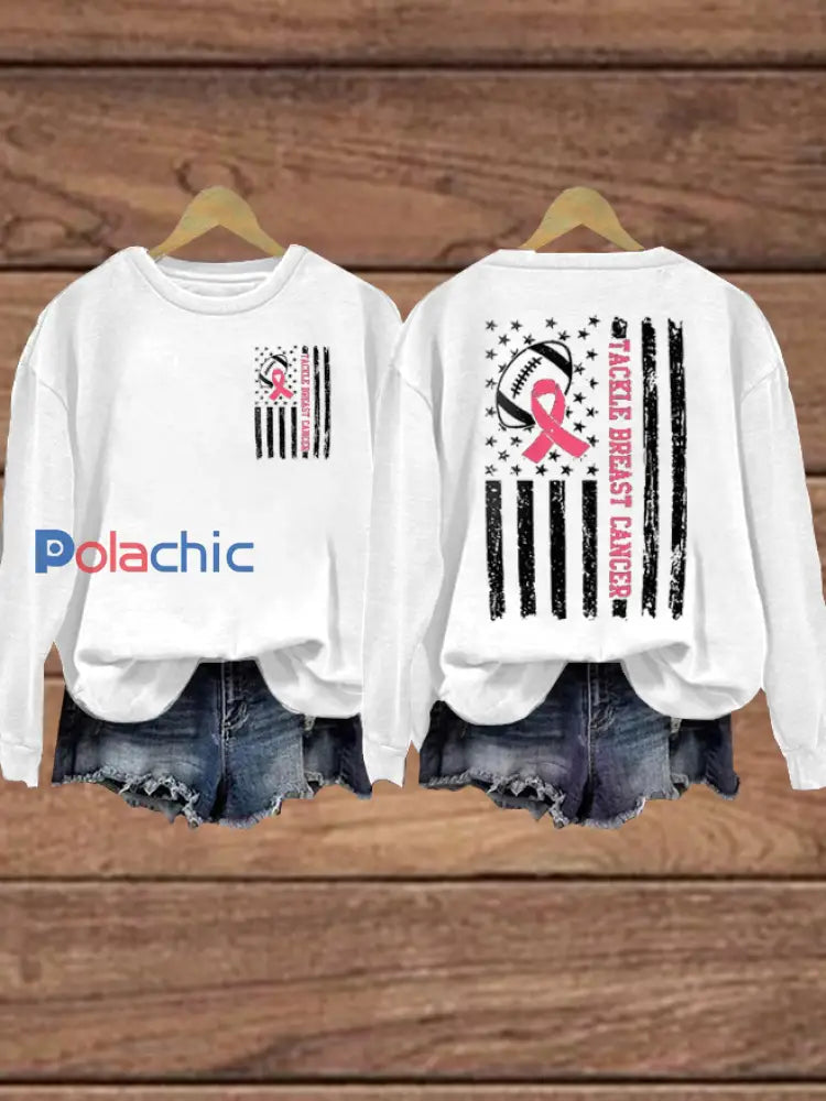 Le football féminin se combine avec le cancer du sein Sweat-shirt régulier Blanc / S