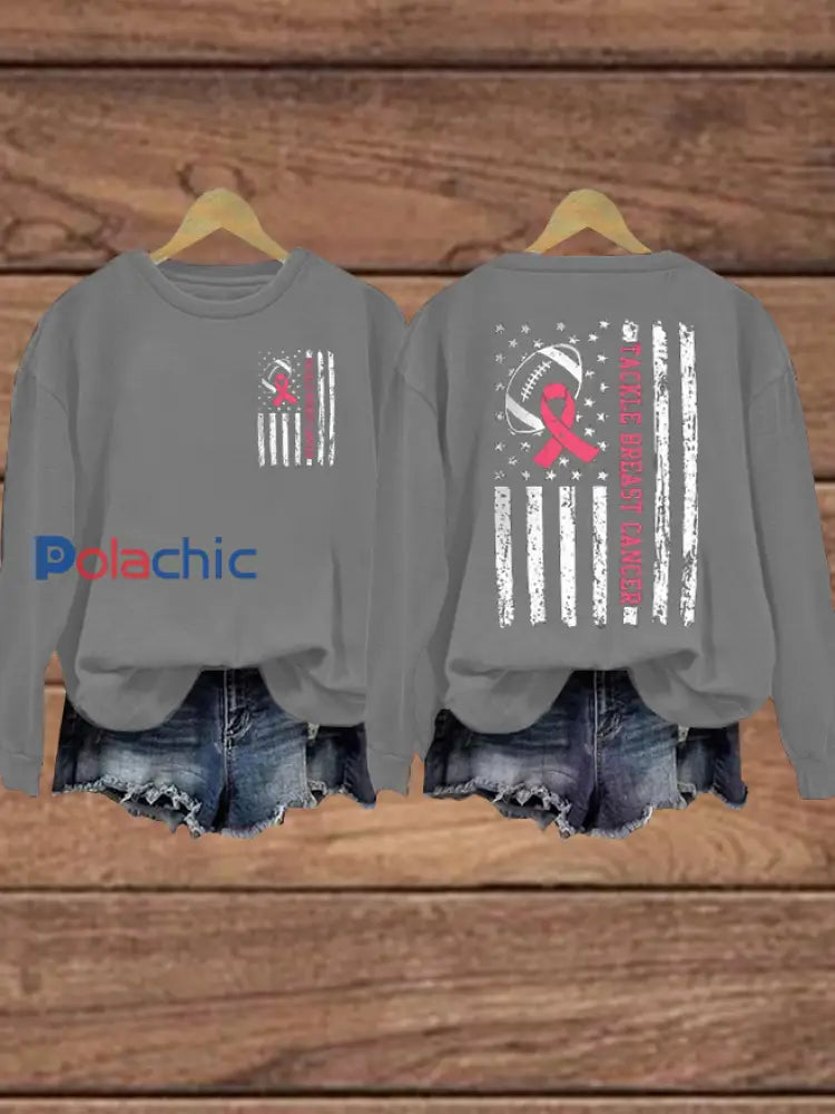 Le football féminin se combine avec le cancer du sein Sweat-shirt régulier Gris / S