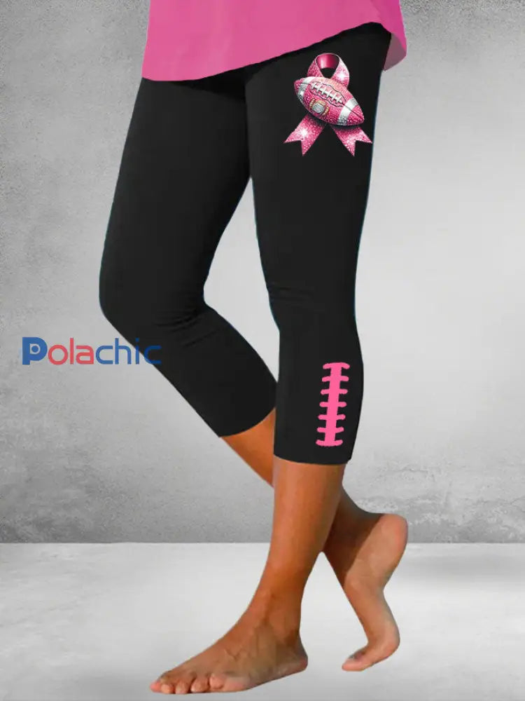 Legging de Rugby Femme Rose Poitrine Ruban Noir / S