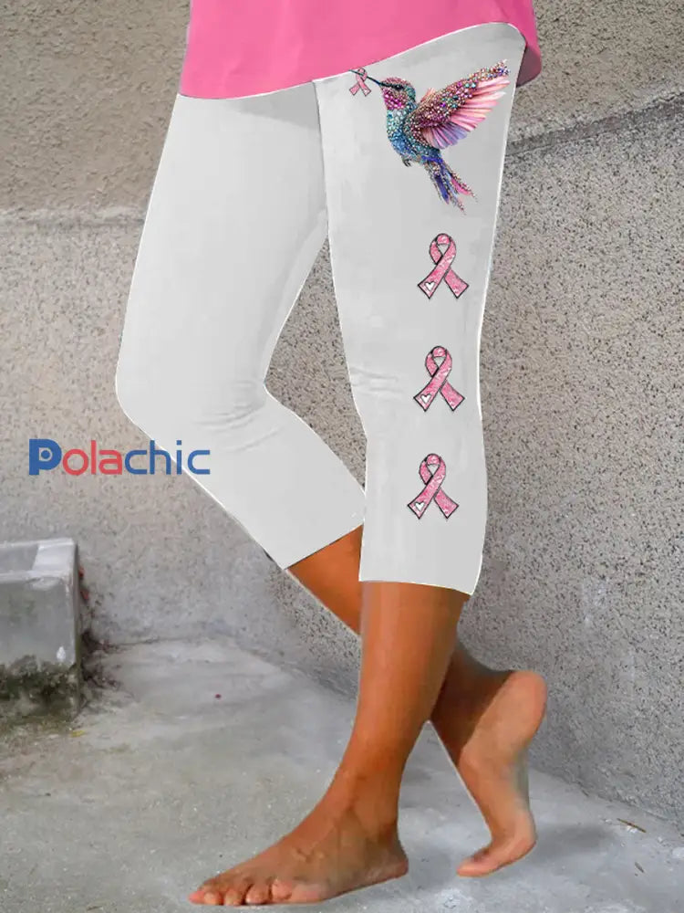 Legging Décontracté Imprimé Ruban Rose Pour Femme Blanc / S