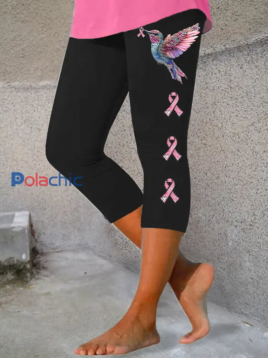 Legging Décontracté Imprimé Ruban Rose Pour Femme Noir / S