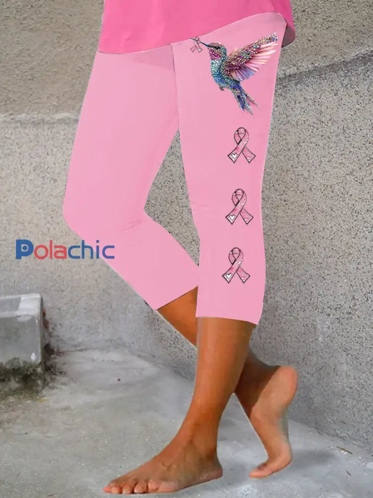 Legging Décontracté Imprimé Ruban Rose Pour Femme Rose / S