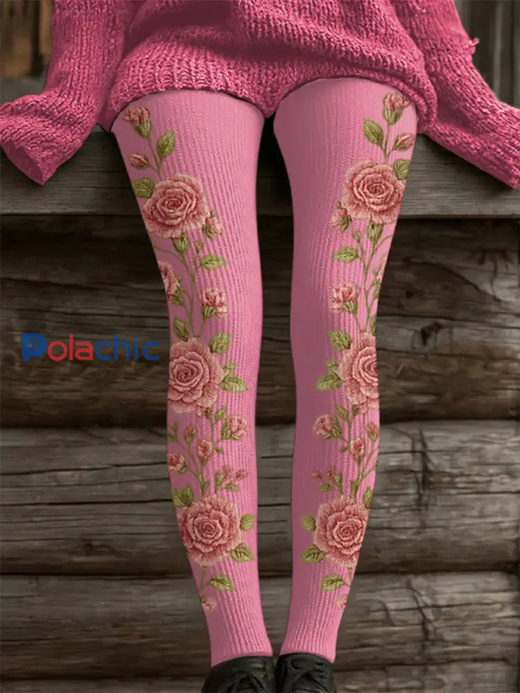 Leggings décontractés à imprimé floral rose pour femmes Rose / S