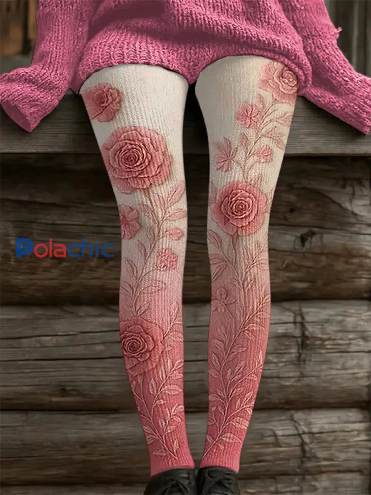 Leggings décontractés à imprimé floral rose pour femmes Rose / S