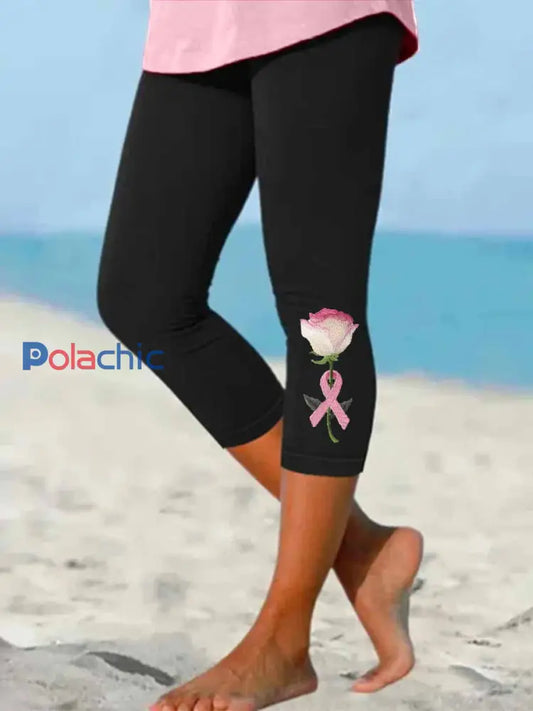 Leggings extensibles à motif de broderie florale et de ruban pour femmes Noir / S
