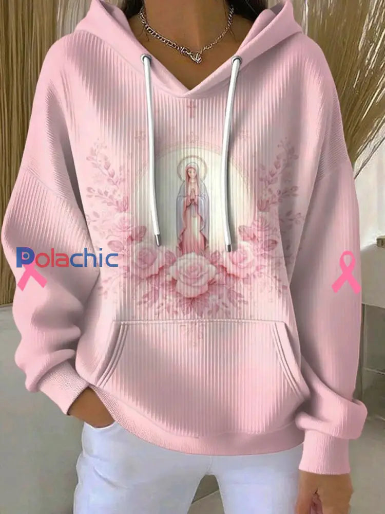 Les femmes de la Vierge Marie rose du cancer du sein fleurs Hoodie Rose / S