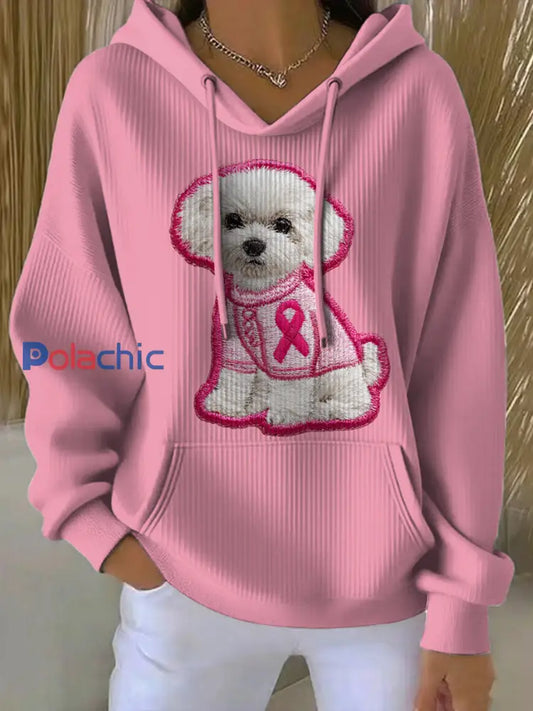 Les femmes du cancer du sein chien imprimé col rond à manches longues Hoodie Rose / S