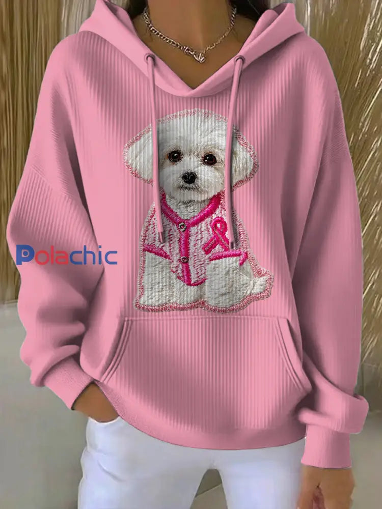 Les femmes du cancer du sein chien imprimé col rond à manches longues Hoodie Rose / S