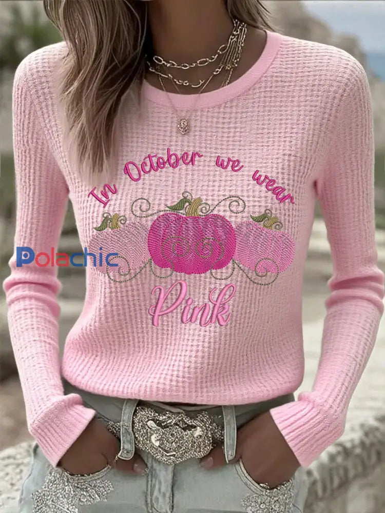 Les femmes en Octobre nous portons des T-shirts à manches longues Rose / S