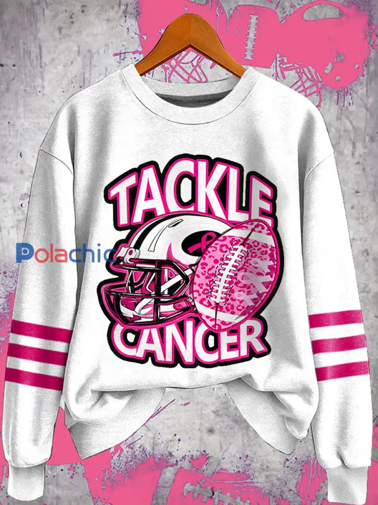 Les femmes s’attaquer au cancer du sein Football Gameday Sensibilisation au cancer du sein Soutien Sweatshirt Blanc / S