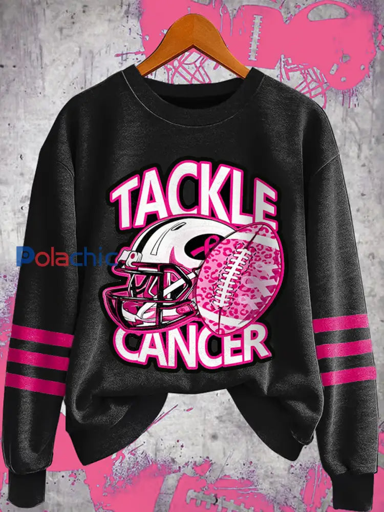 Les femmes s’attaquer au cancer du sein Football Gameday Sensibilisation au cancer du sein Soutien Sweatshirt Noir / S