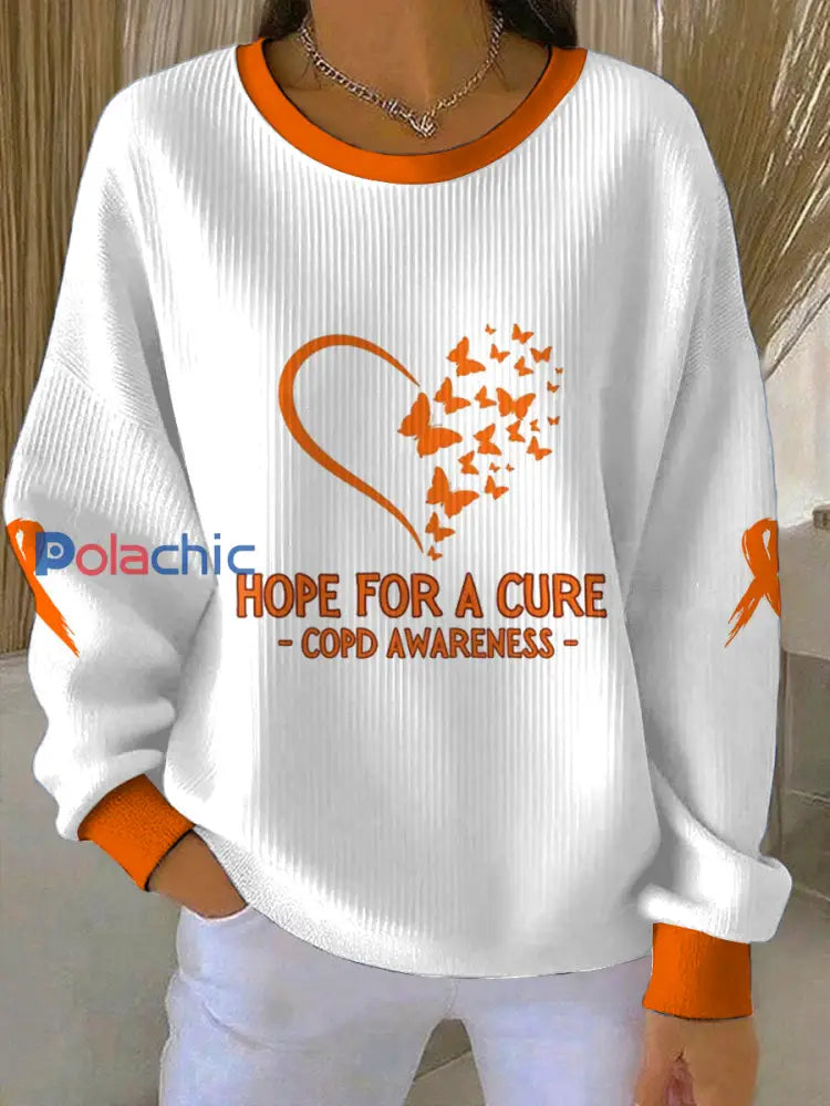 Maladie pulmonaire obstructive chronique des femmes imprimé col rond manches longues Sweatshirt Blanc / S