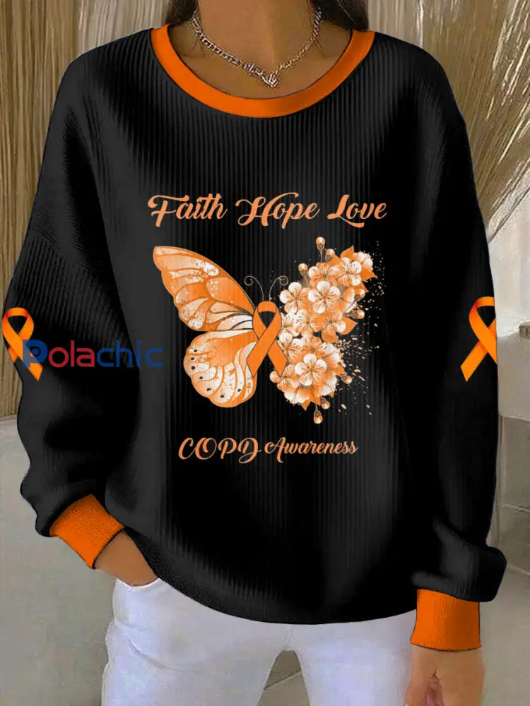 Maladie pulmonaire obstructive chronique des femmes imprimé col rond manches longues Sweatshirt Noir / S