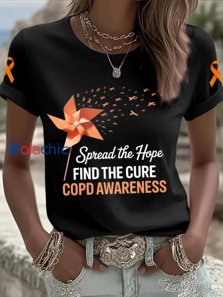 Maladie pulmonaire obstructive chronique des femmes imprimé mode Vintage lâche T-shirt à manches courtes Noir / S