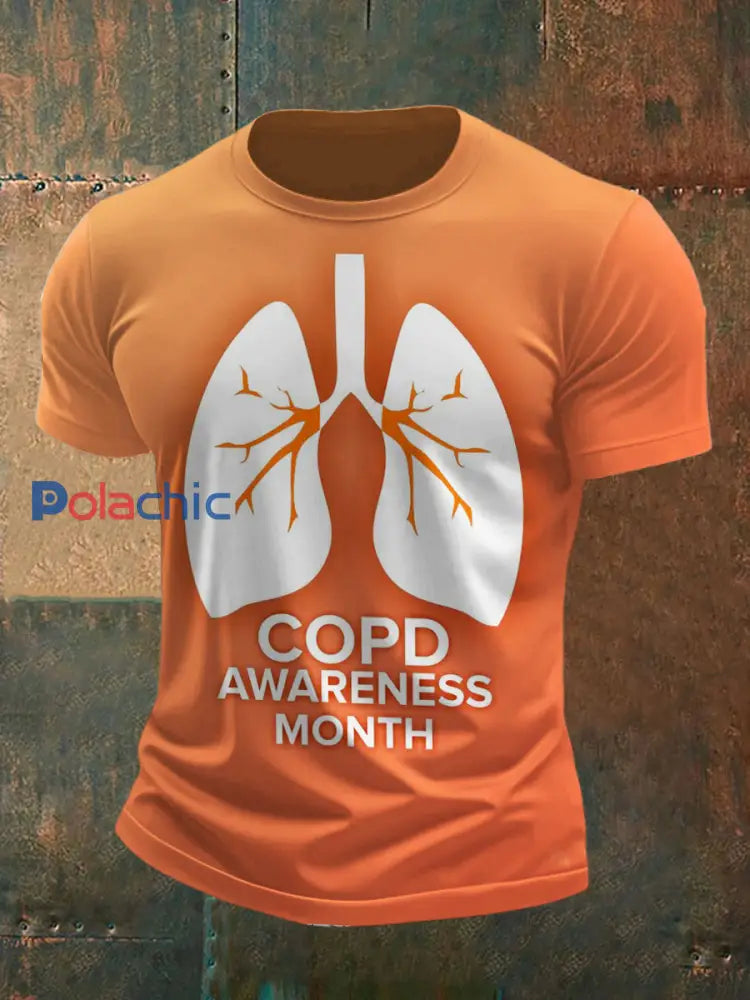 Maladie pulmonaire obstructive chronique des hommes imprimé mode Vintage lâche T-shirt à manches courtes Orange / S